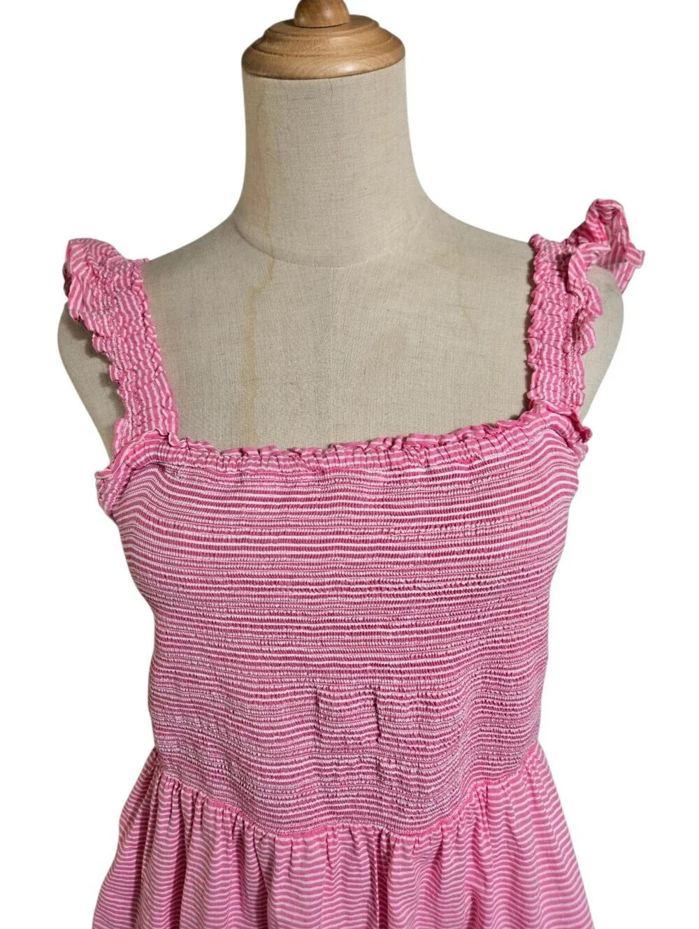 J. Crew Pink Striped Smocked Summer Sleeveless Dress